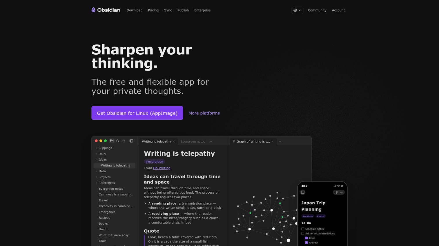 Obsidian graph view and note interface