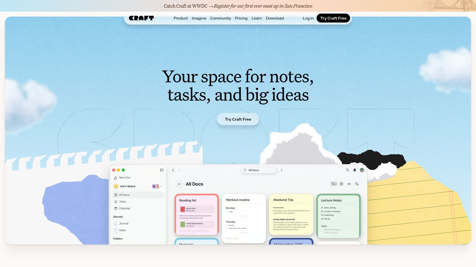 Craft notes and documents app