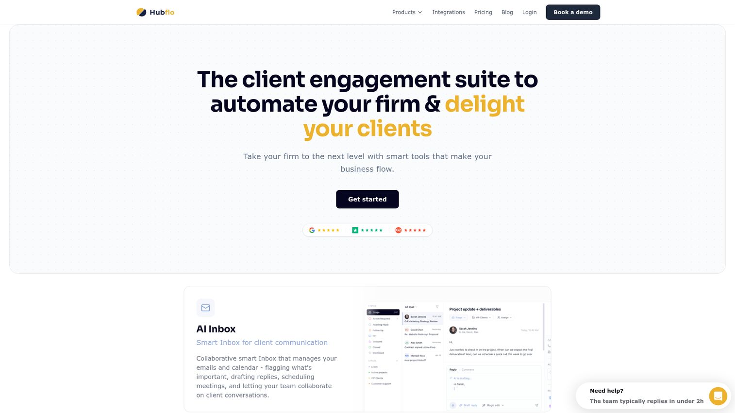 Hubflo client portal homepage screenshot