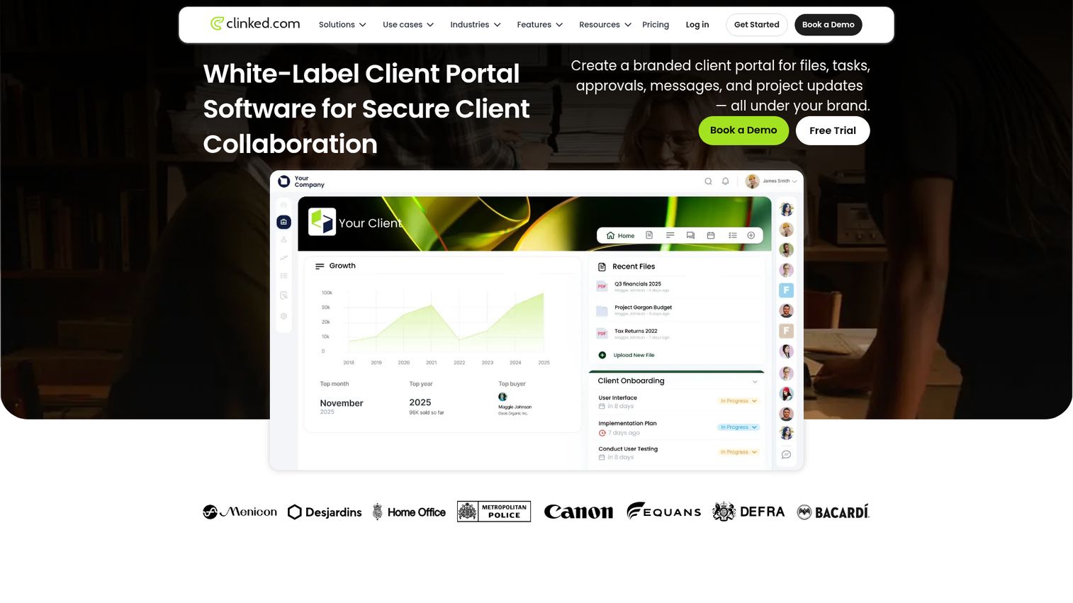 Clinked client portal homepage screenshot