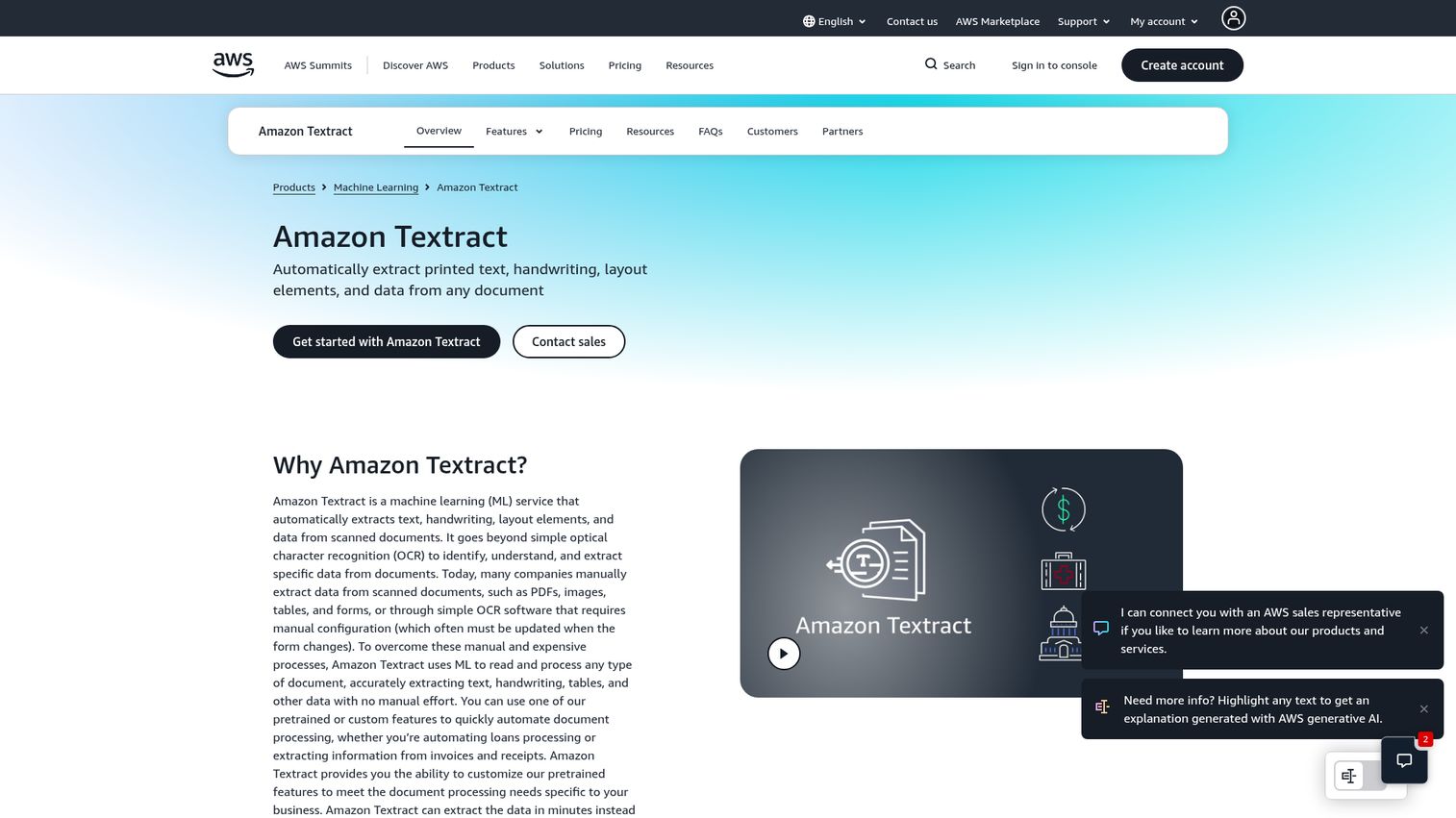 AWS Textract screenshot