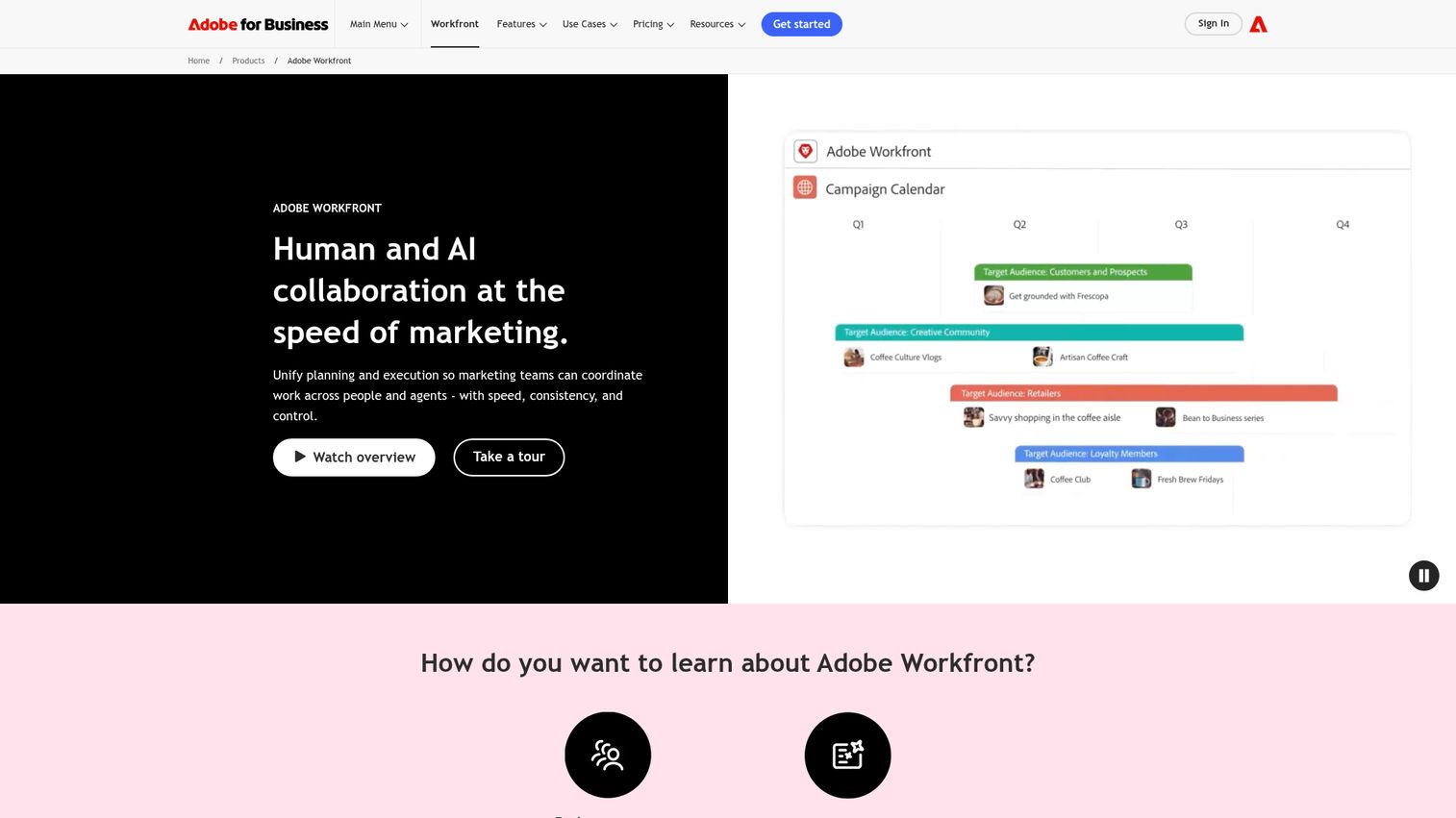 Adobe Workfront homepage