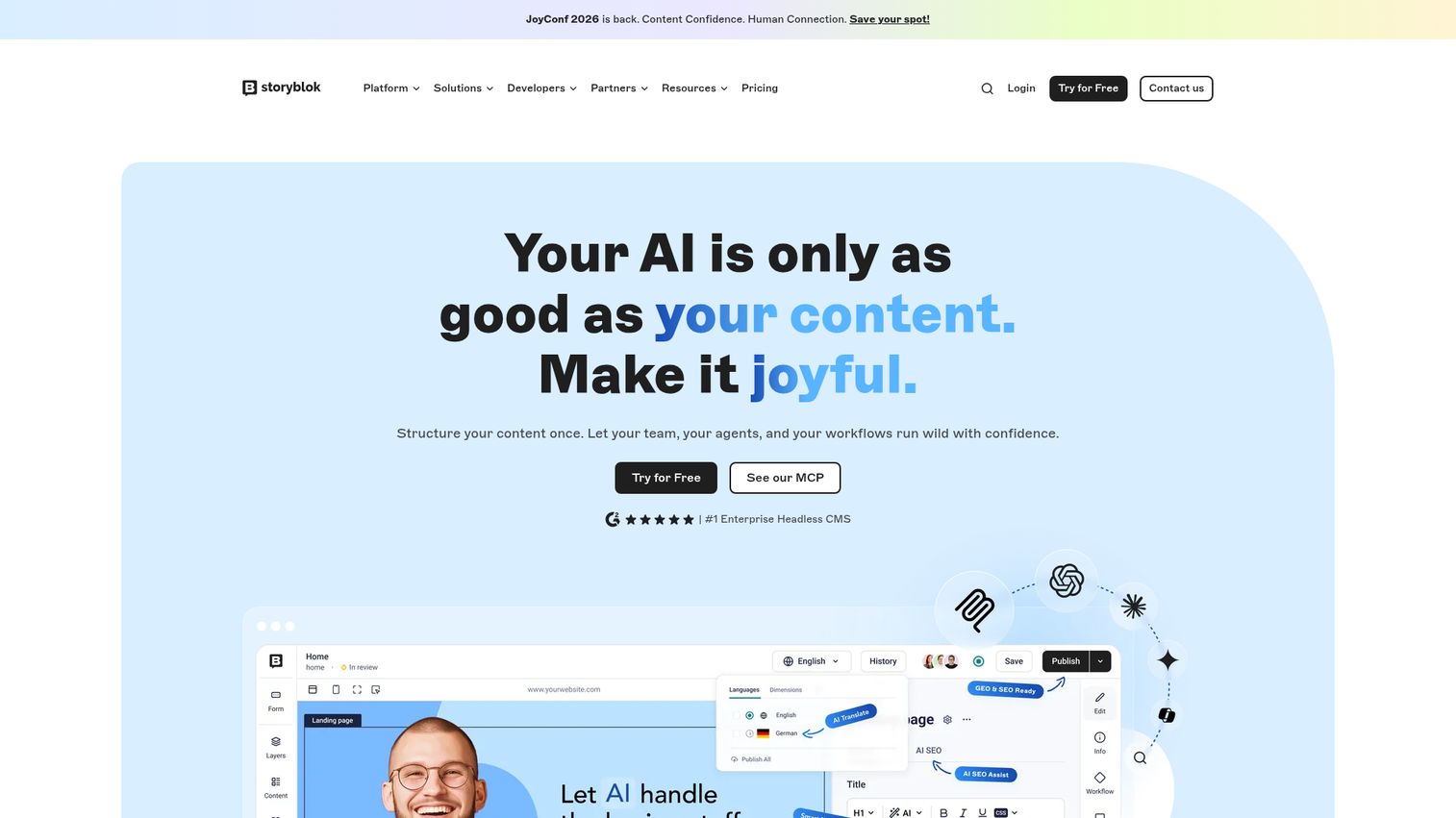 Storyblok visual editor headless CMS homepage