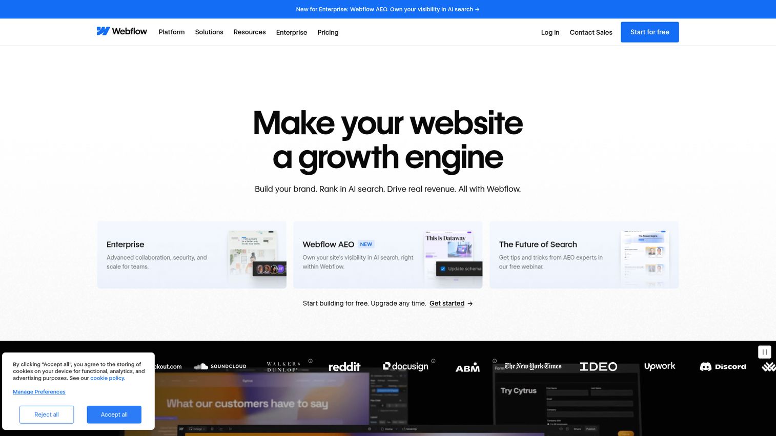 Webflow homepage screenshot
