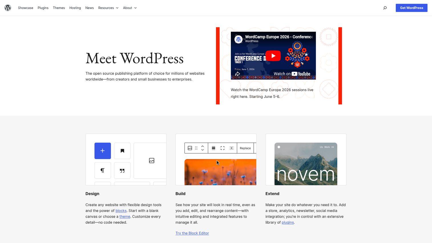 WordPress homepage screenshot