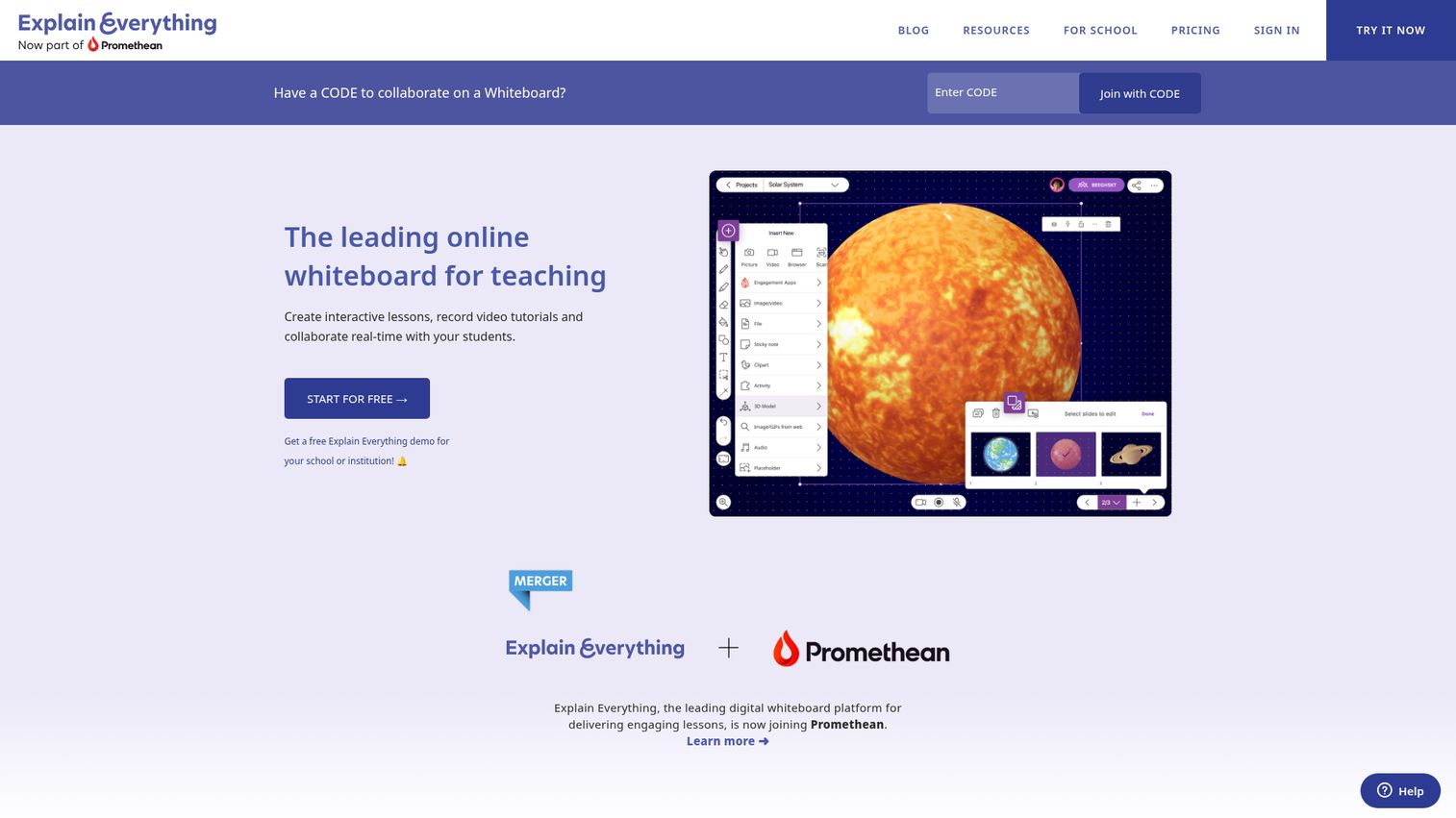 Explain Everything whiteboard software interface