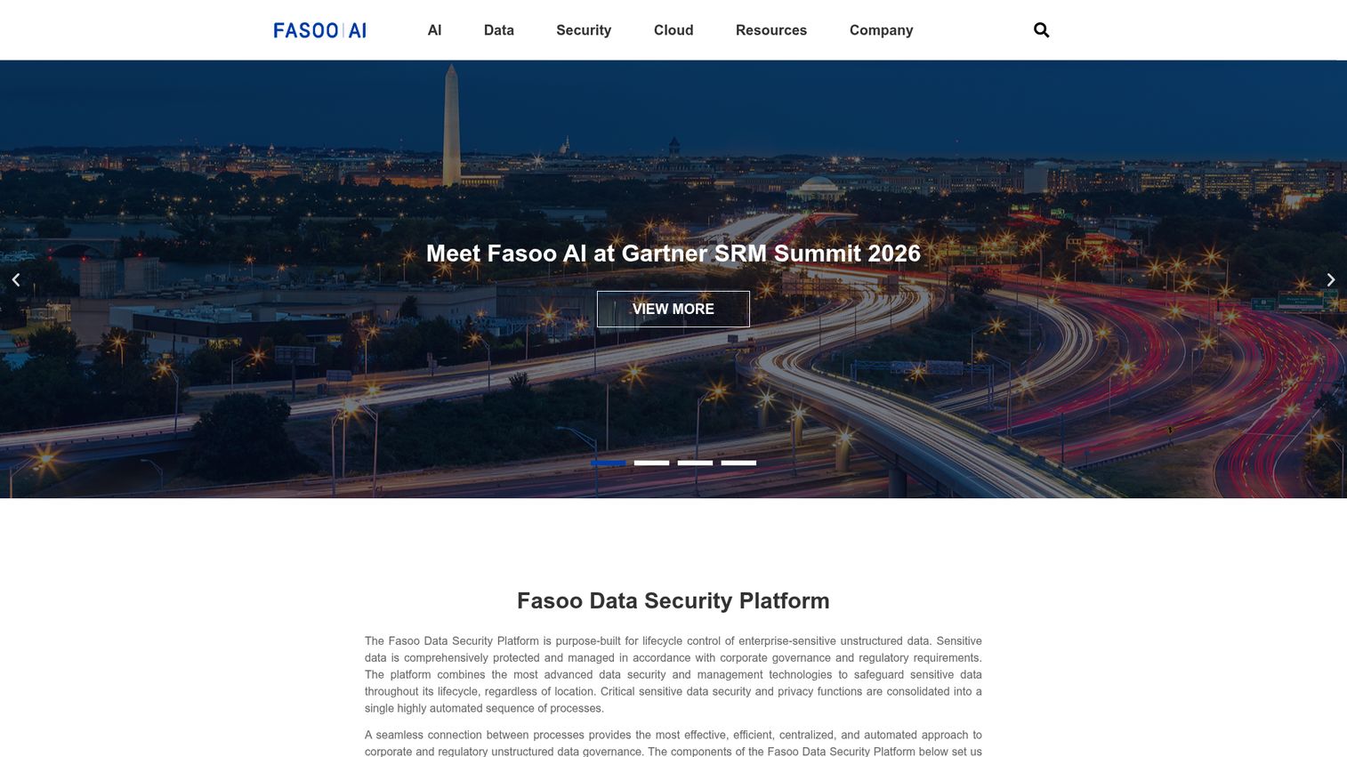 Fasoo Enterprise DRM homepage showing document security platform