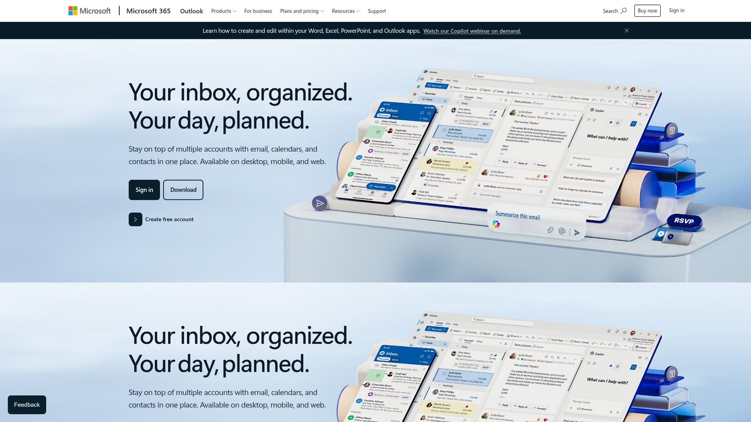 Microsoft Outlook Calendar email and scheduling interface