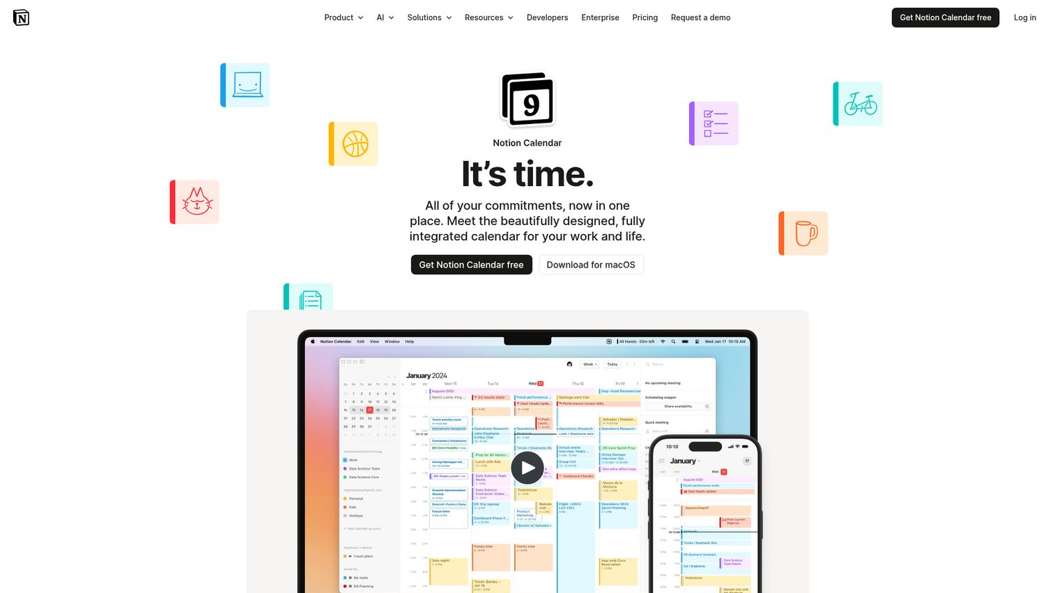 Notion Calendar showing events alongside Notion deadlines
