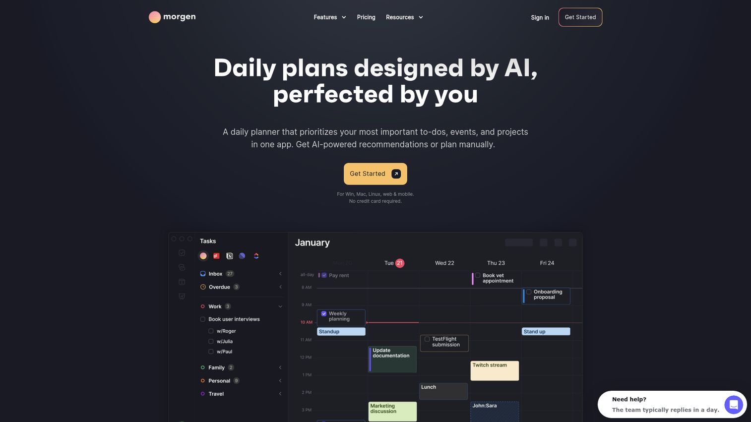 Morgen Calendar multi-calendar planner and time-blocking interface