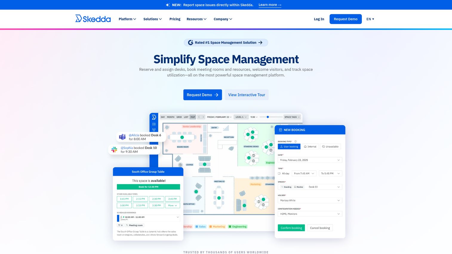 Skedda space booking software showing interactive floor plans and booking rules
