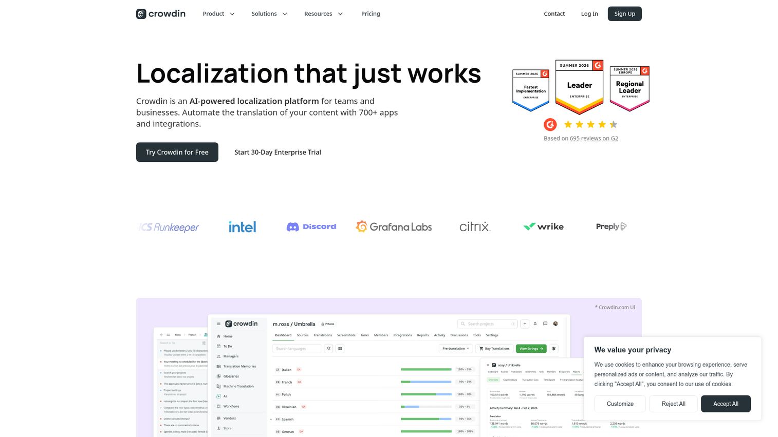 Crowdin localization platform editor