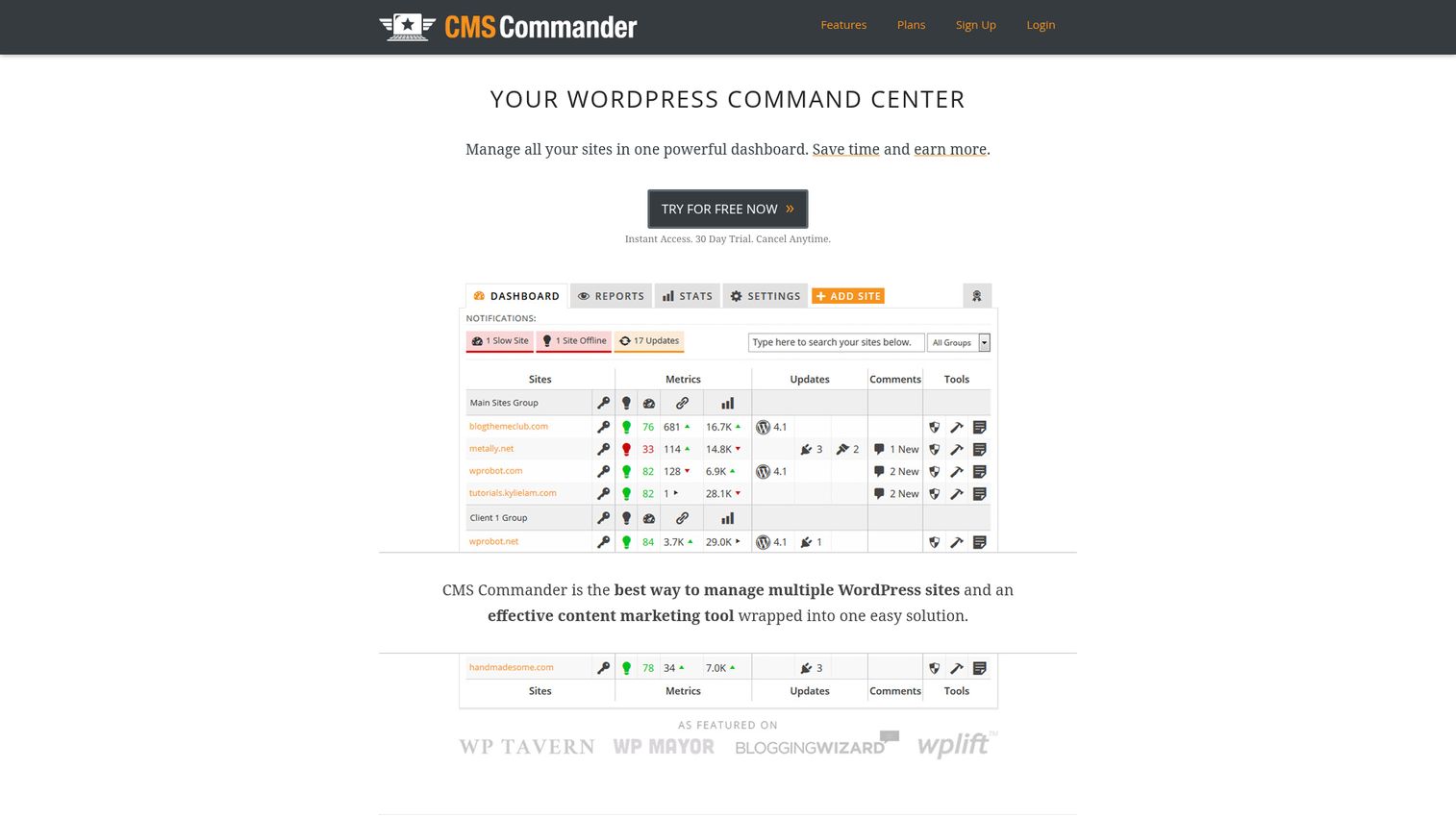 CMS Commander multi-site WordPress management dashboard