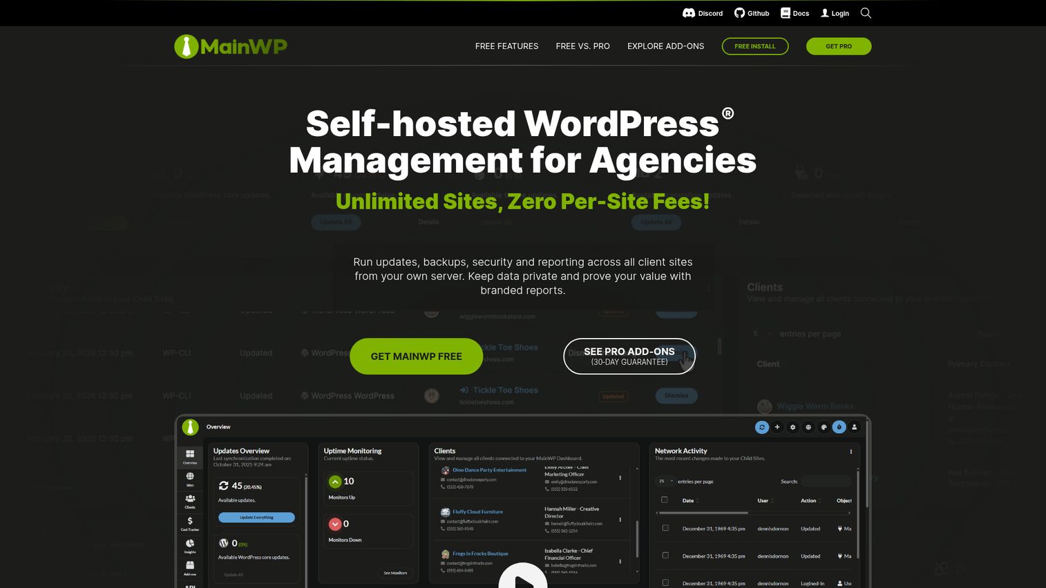 MainWP self-hosted WordPress management dashboard