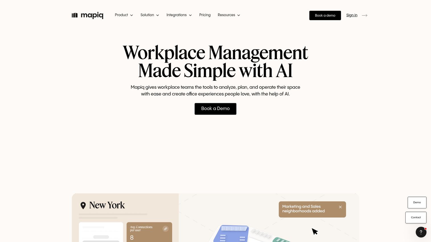 MAPIQ workplace management platform with interactive office floor map