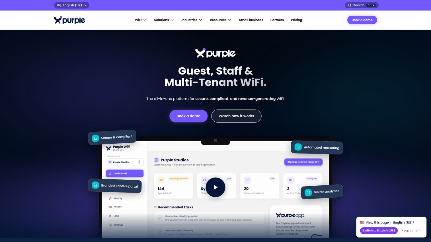 Purple guest WiFi and visitor analytics platform dashboard