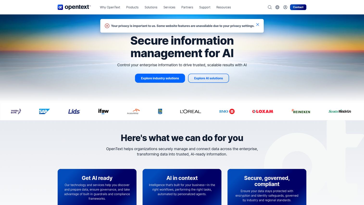 OpenText Experience Cloud digital experience platform homepage