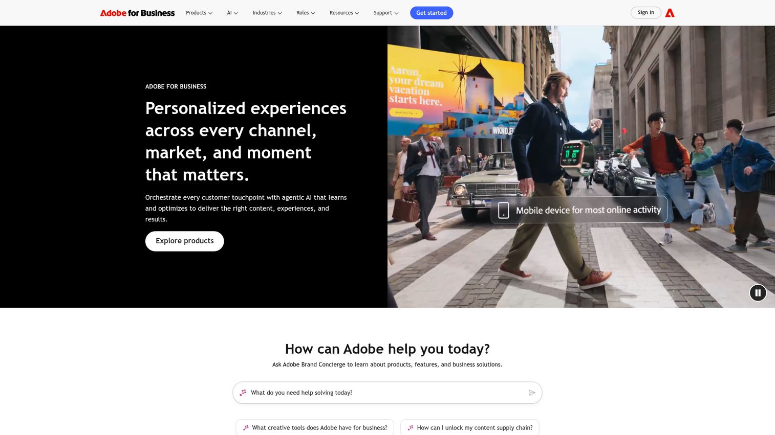 Adobe Experience Manager digital experience platform homepage
