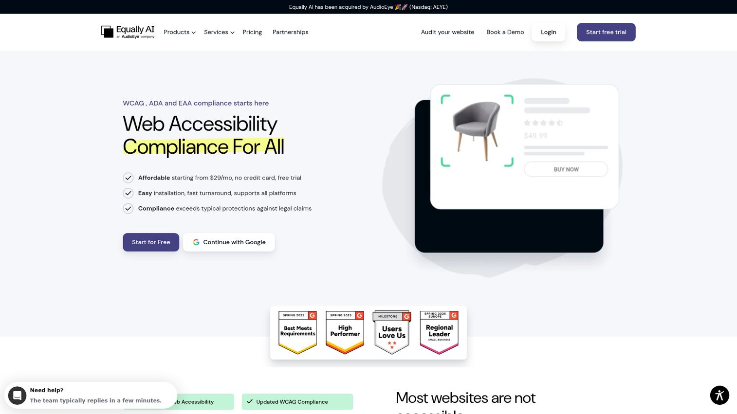 Equally AI accessibility platform homepage