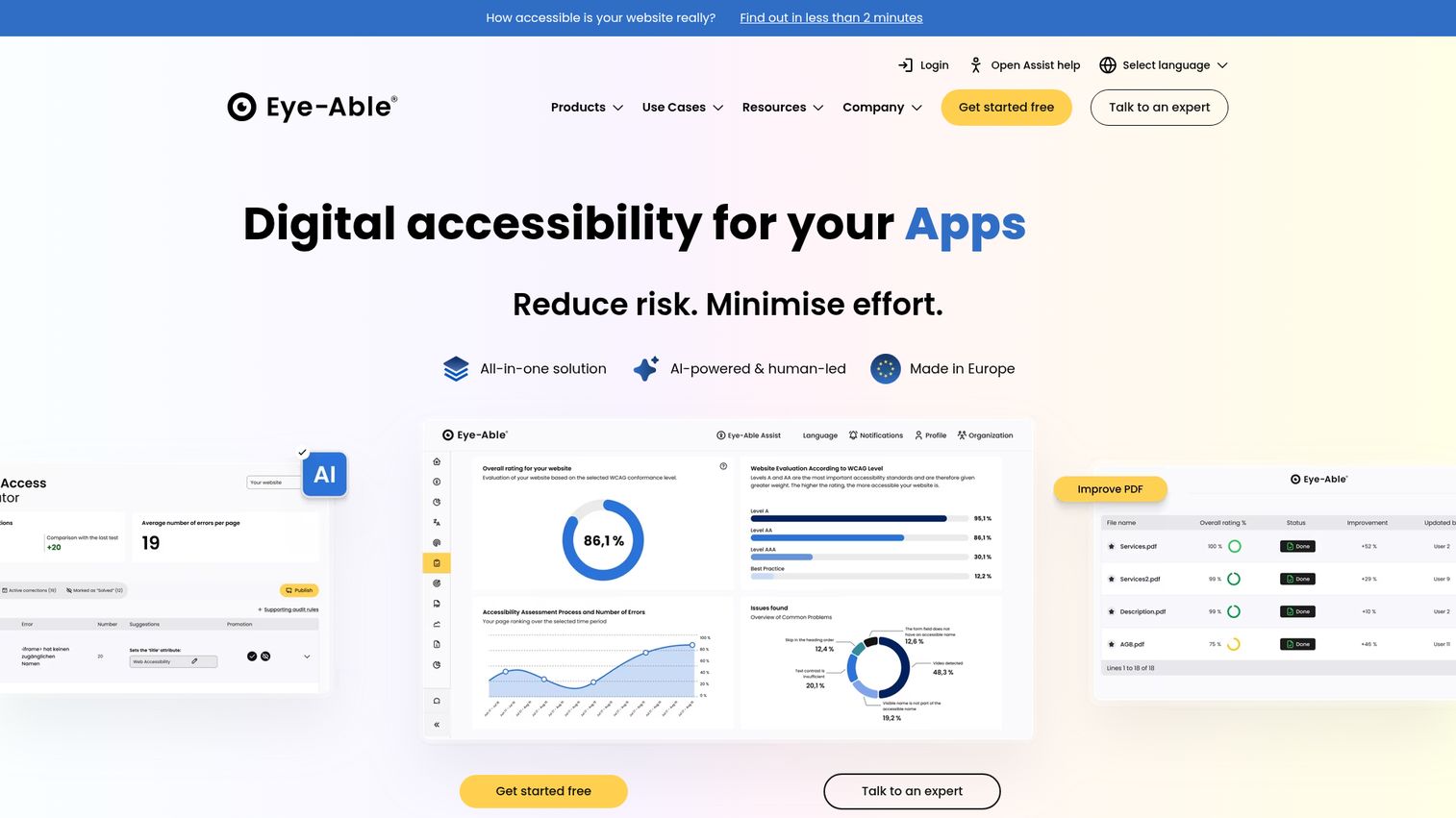 Eye-Able accessibility platform homepage