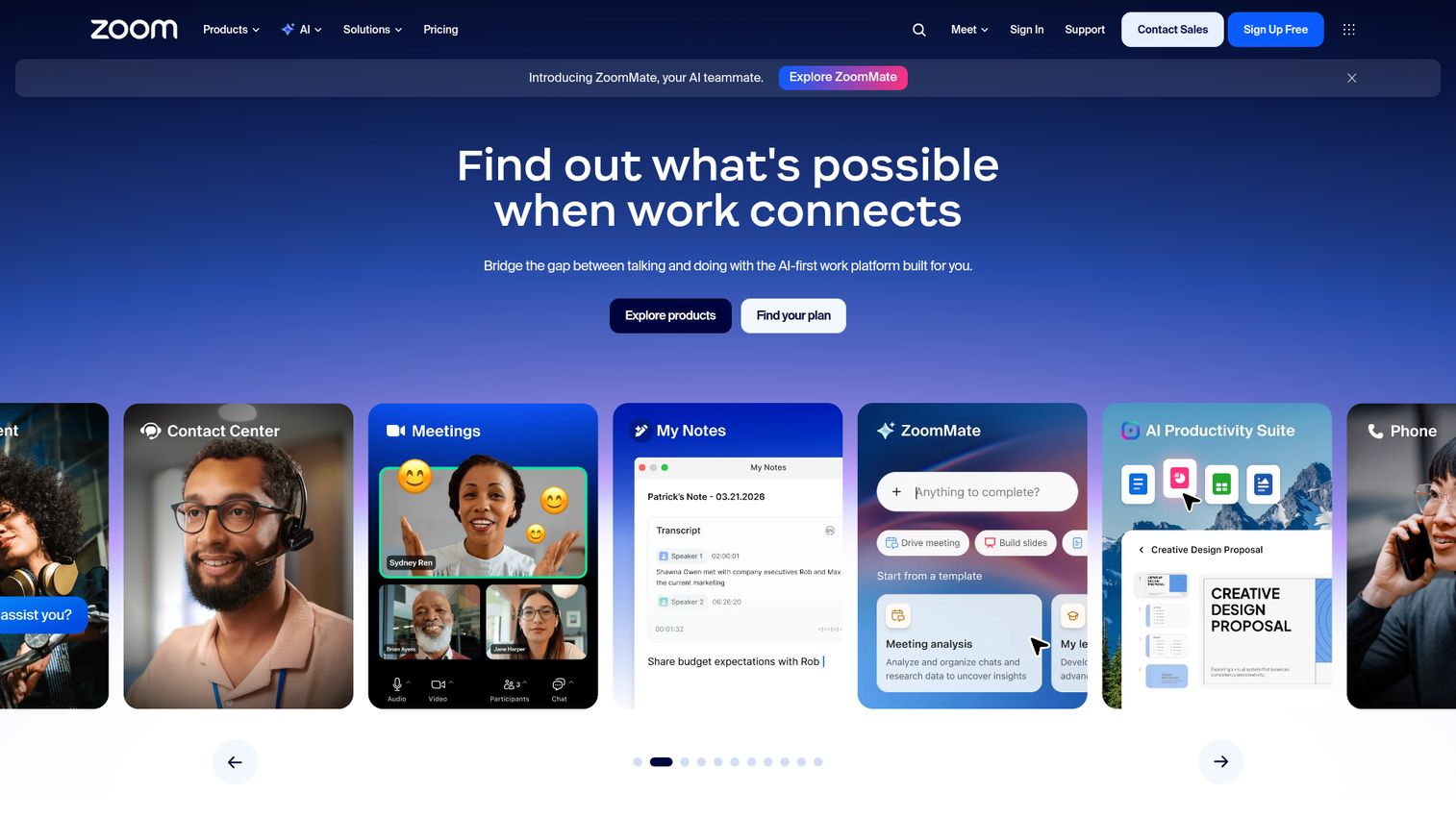 Zoom Workplace collaboration platform homepage
