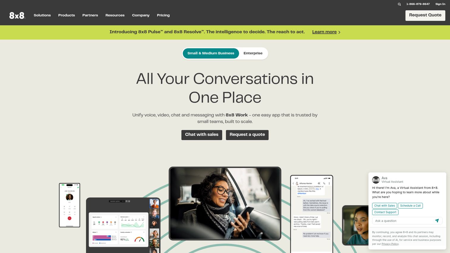 8x8 communications and contact center platform homepage