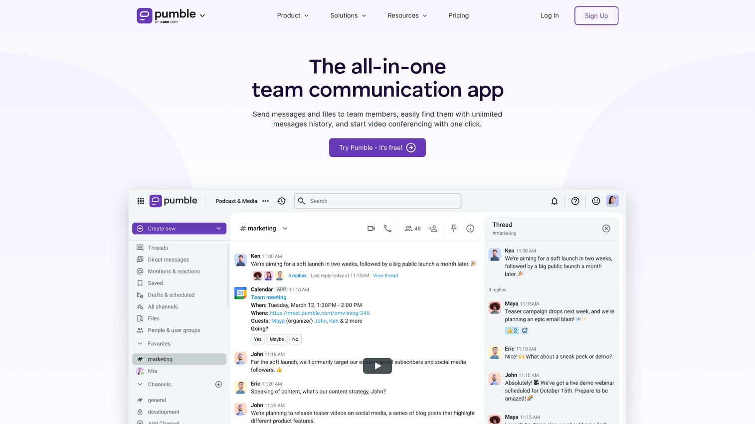Pumble business messaging app homepage