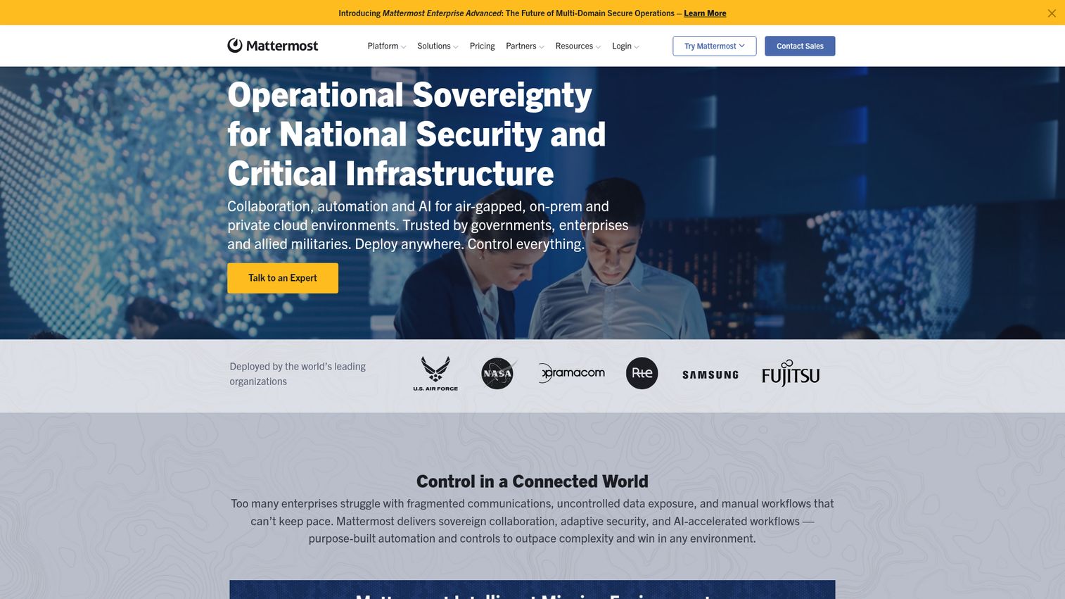 Mattermost secure team chat software homepage