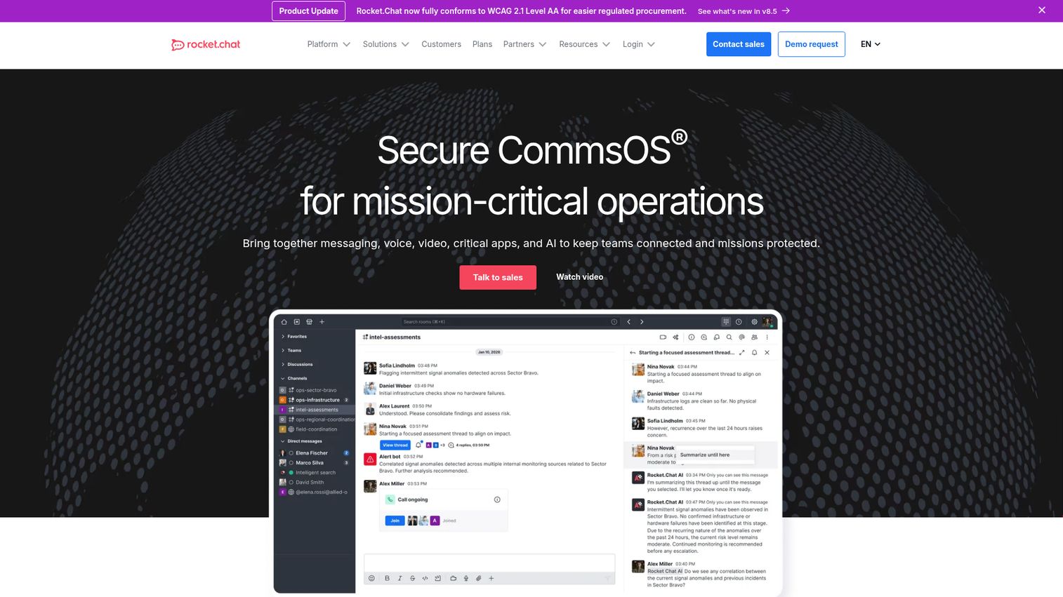 Rocket.Chat secure business messaging homepage