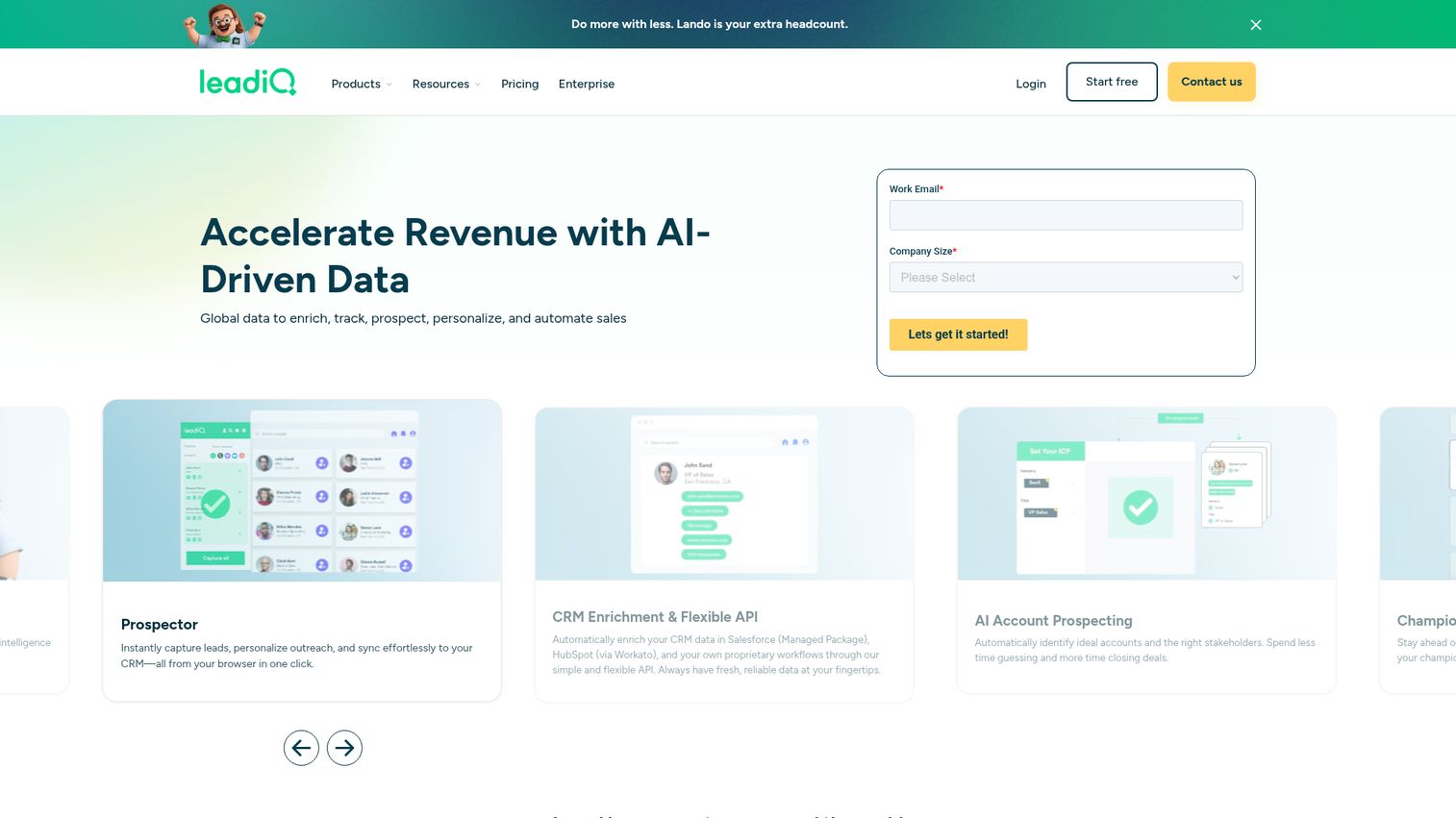 LeadIQ b2b contact database interface