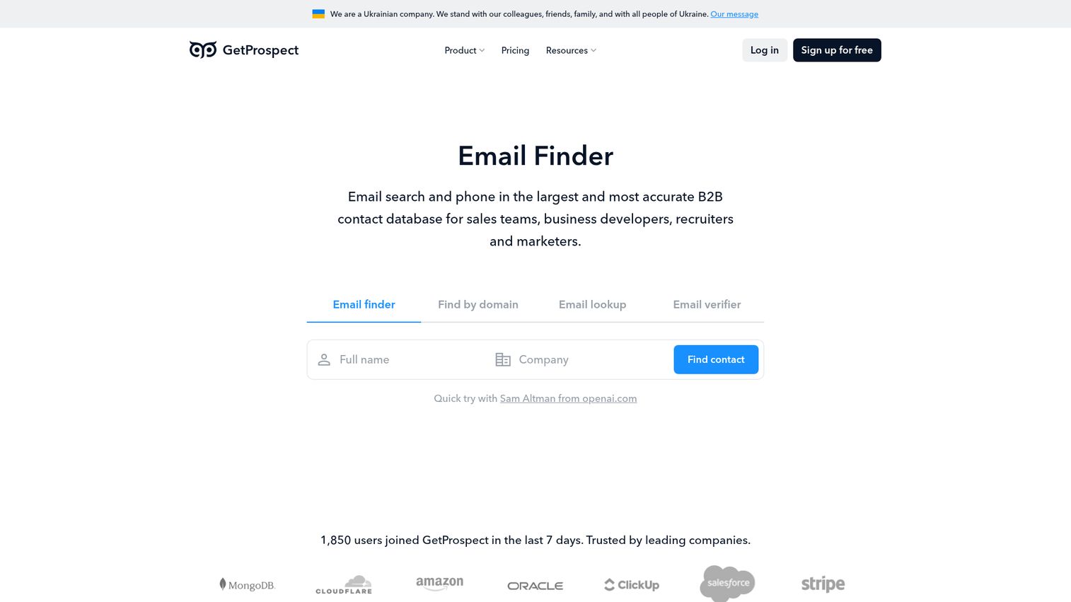 GetProspect b2b contact database interface