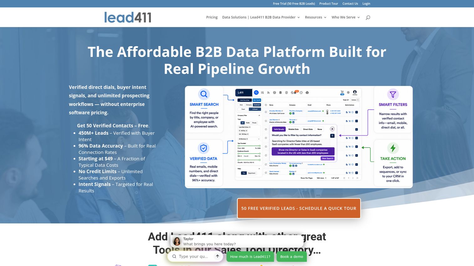Lead411 b2b contact database interface