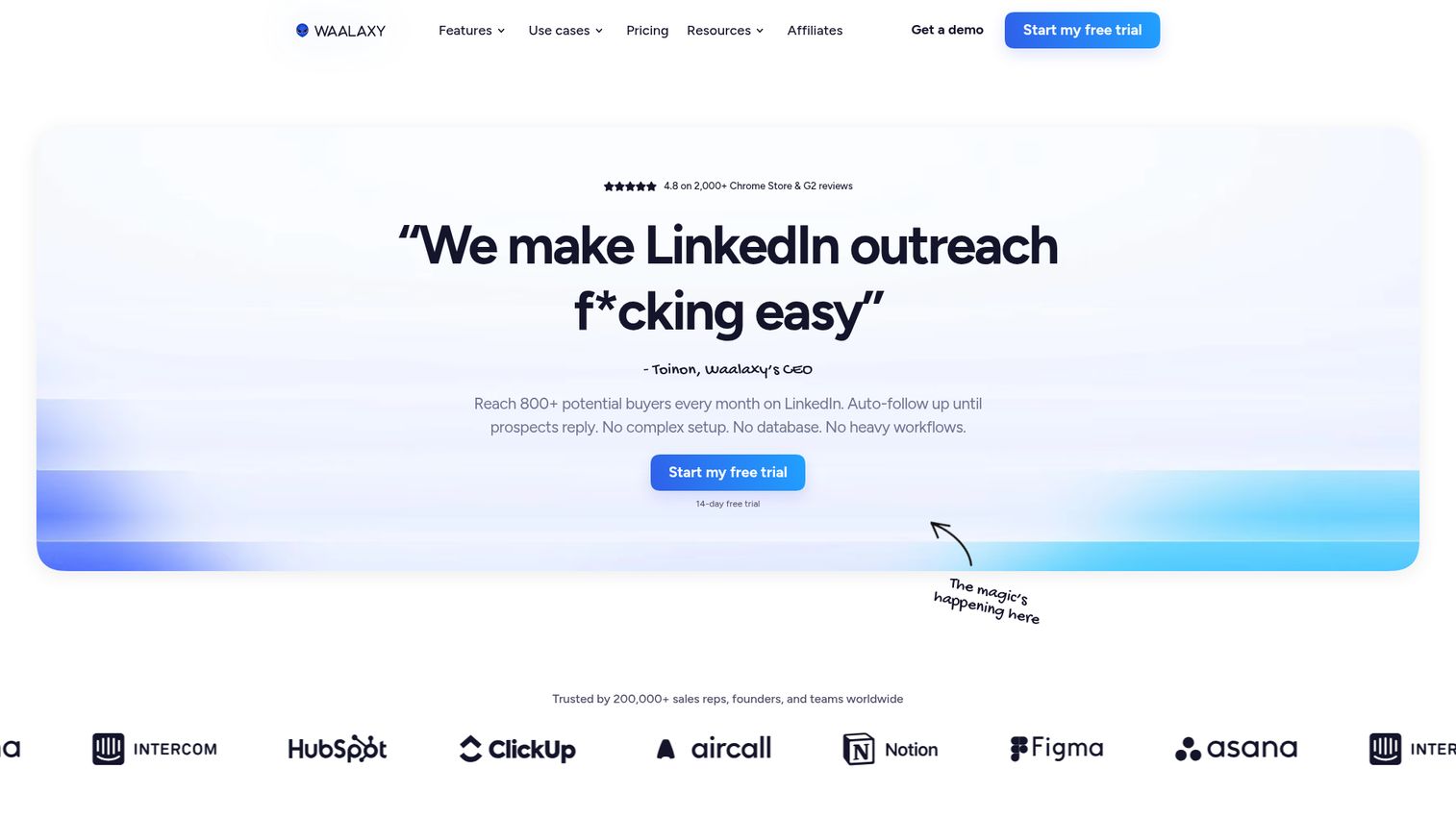 Waalaxy interface displaying LinkedIn prospecting sequences and campaign templates