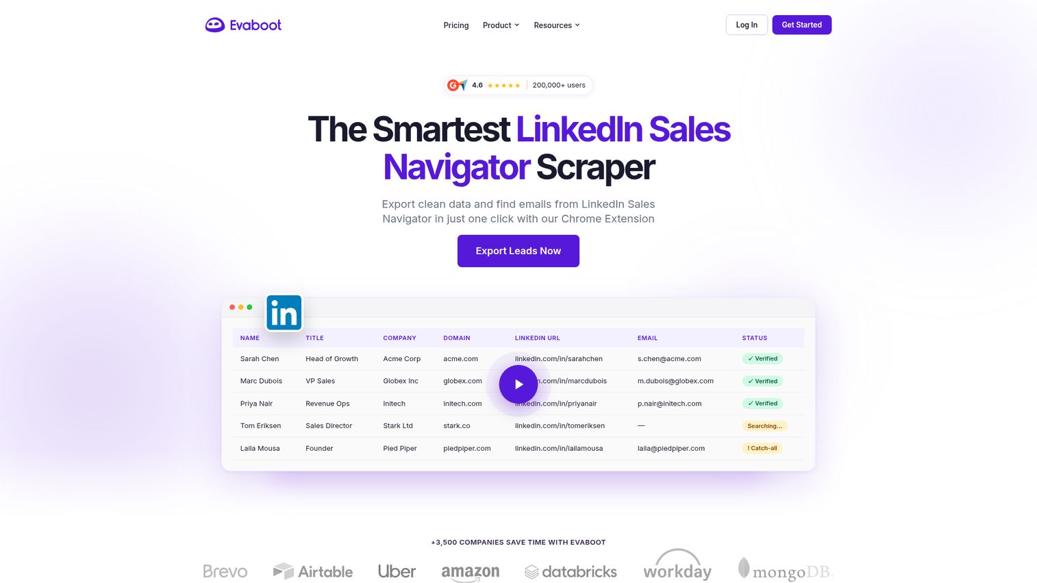 Evaboot Chrome extension exporting and cleaning Sales Navigator lead data