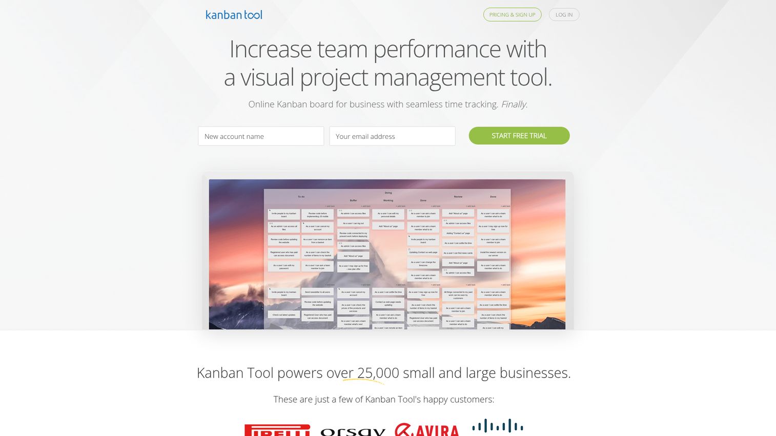 Kanban Tool board and analytics interface