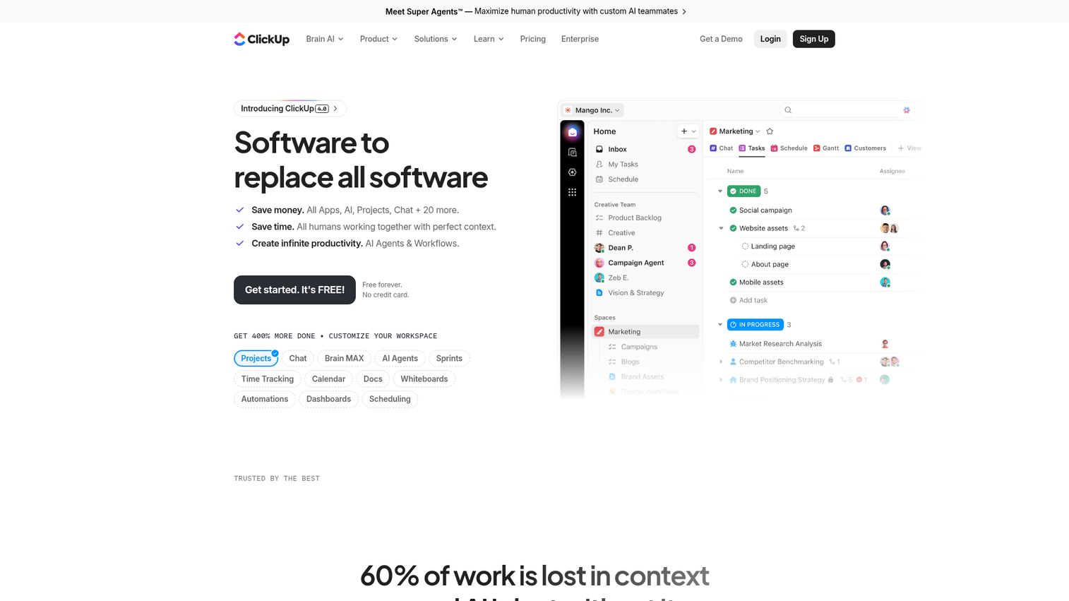 ClickUp all-in-one work management platform.