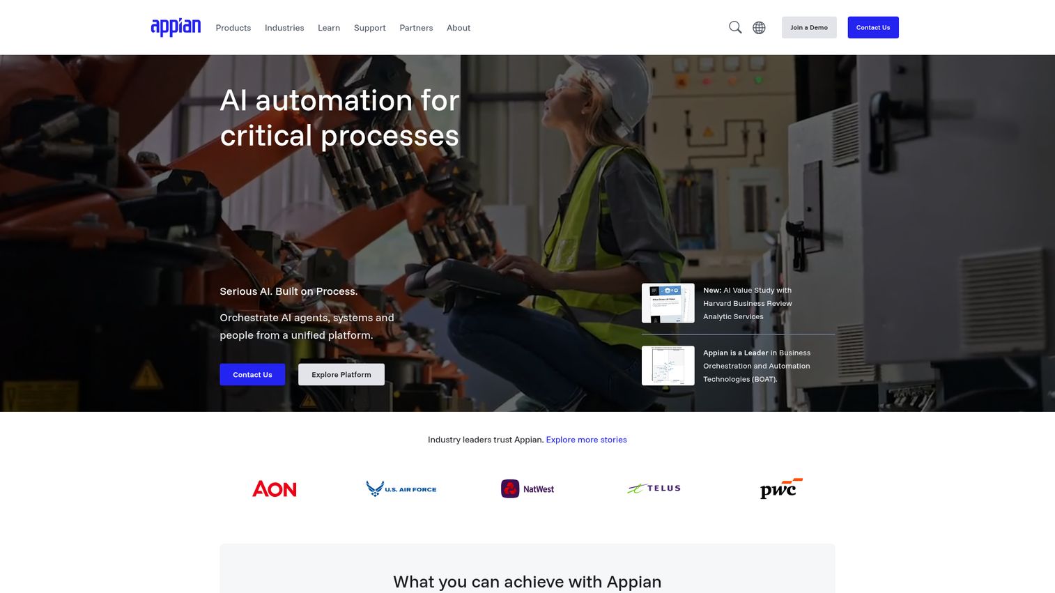 Appian process automation and low-code platform homepage