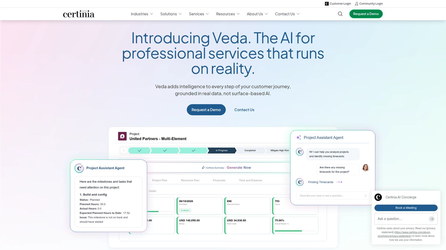 Certinia Salesforce-native professional services automation dashboard