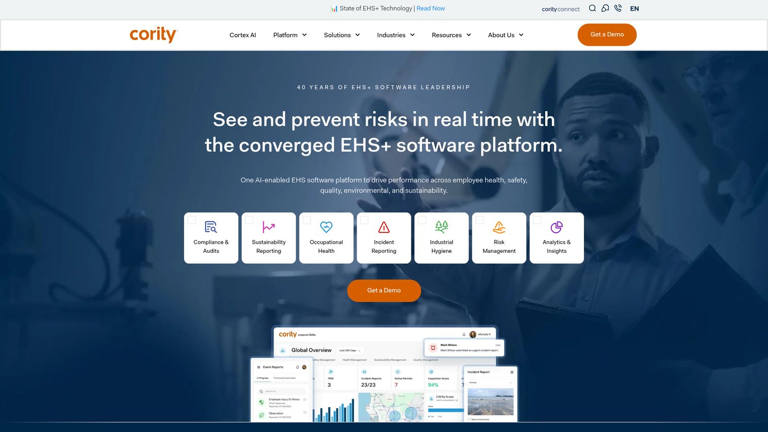 CorityOne converged EHS and ESG platform interface
