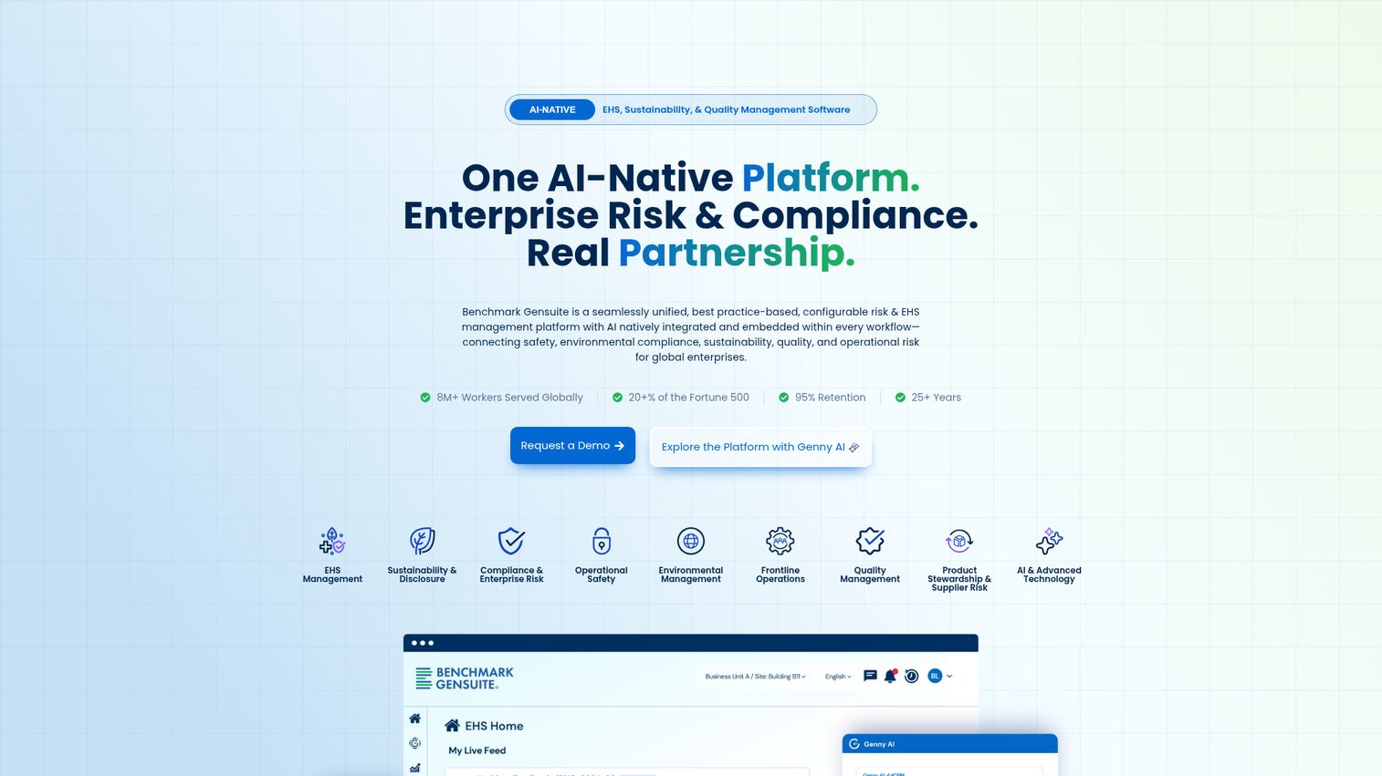 Benchmark Gensuite EHS and ESG platform dashboard
