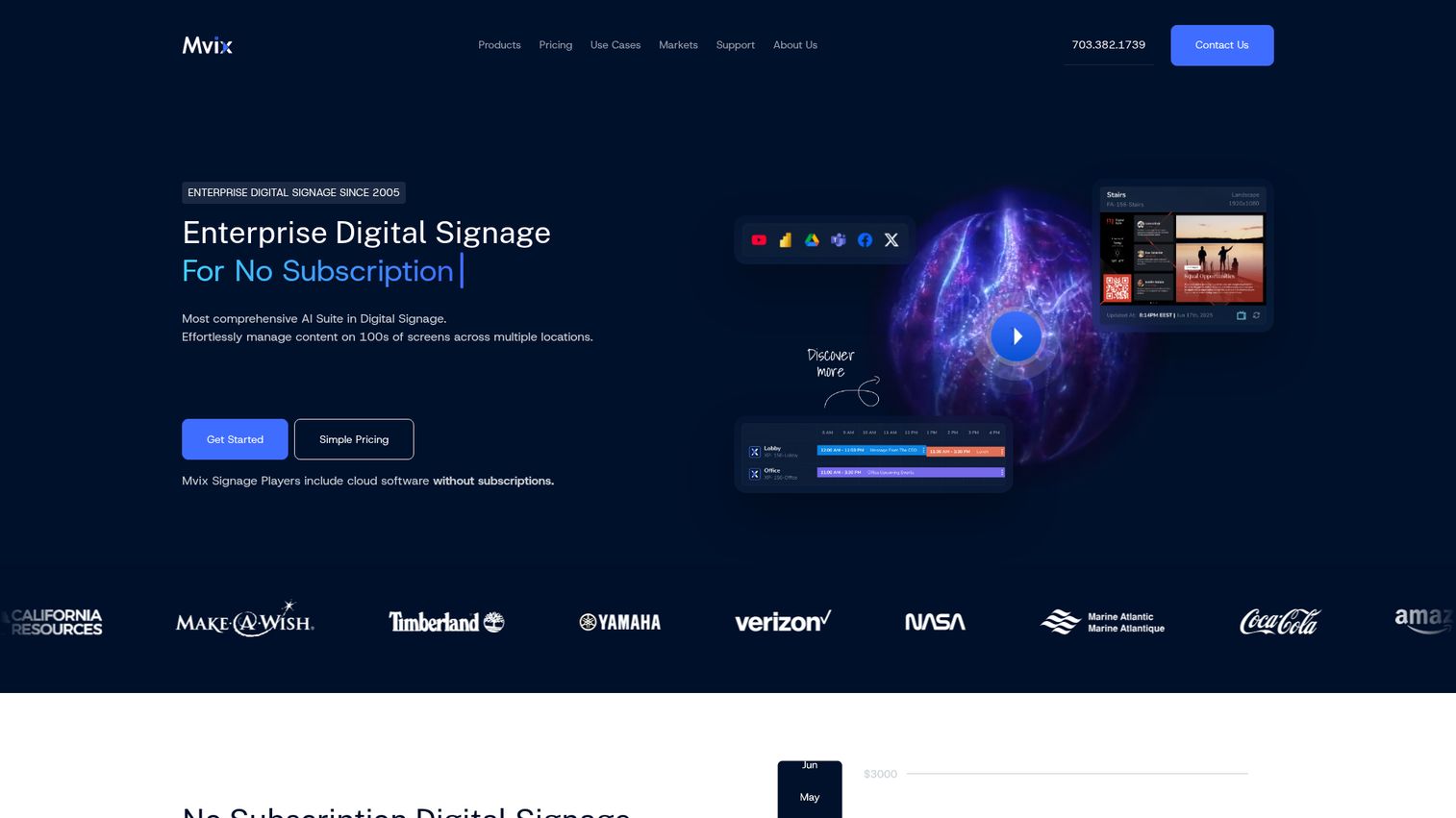 Mvix digital signage software homepage