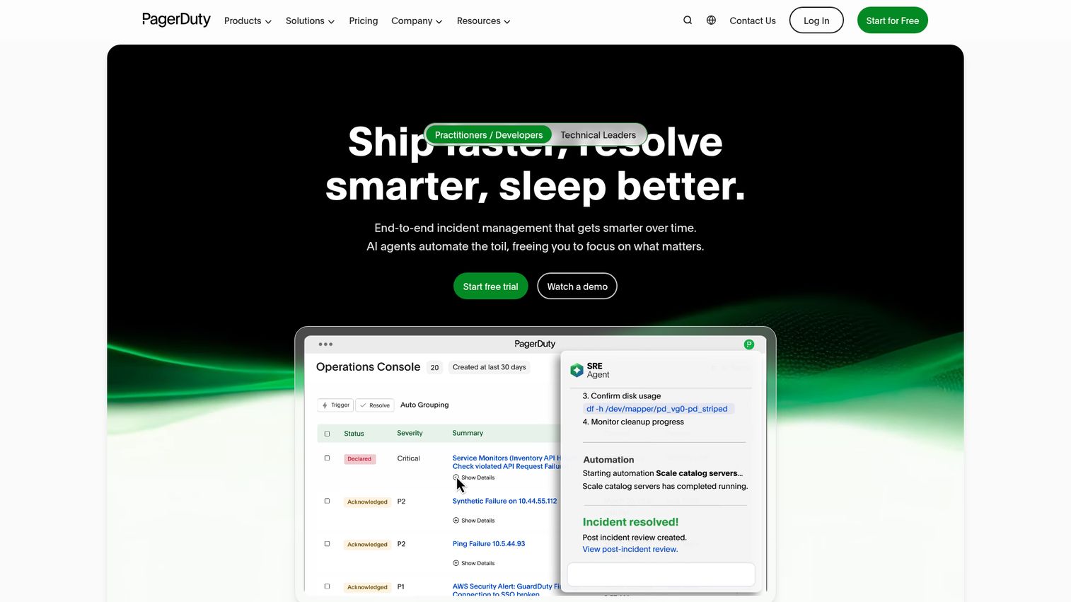 PagerDuty incident management dashboard screenshot
