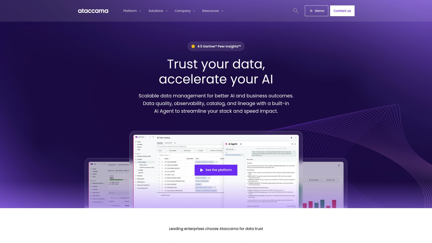 Ataccama ONE data management platform homepage
