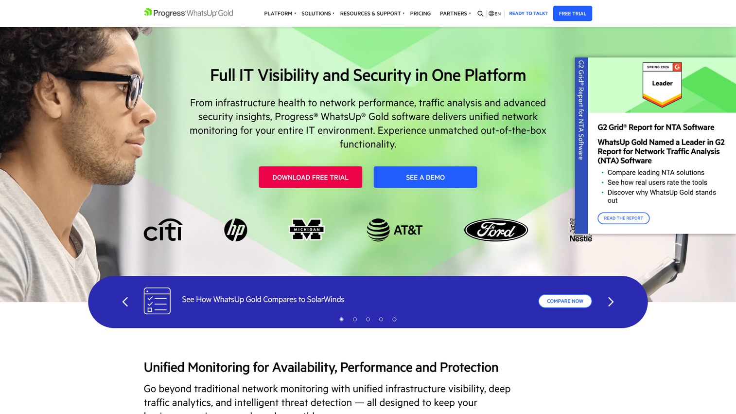 Progress WhatsUp Gold network monitoring dashboard