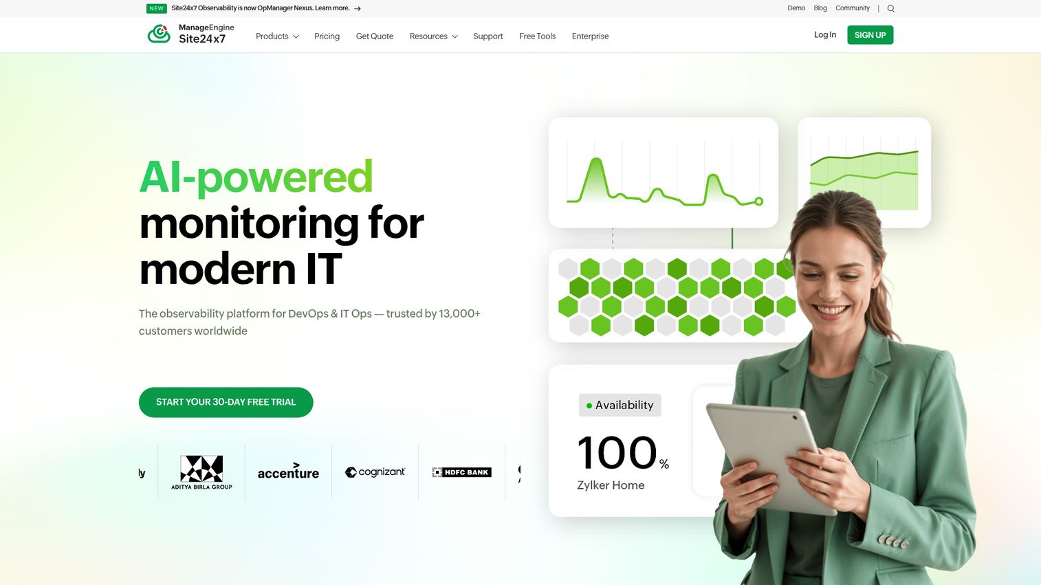 Site24x7 full-stack monitoring dashboard