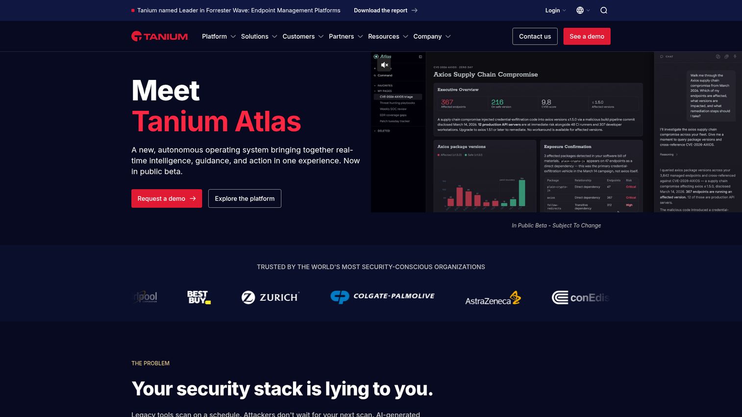 Tanium Autonomous IT platform real-time endpoint dashboard
