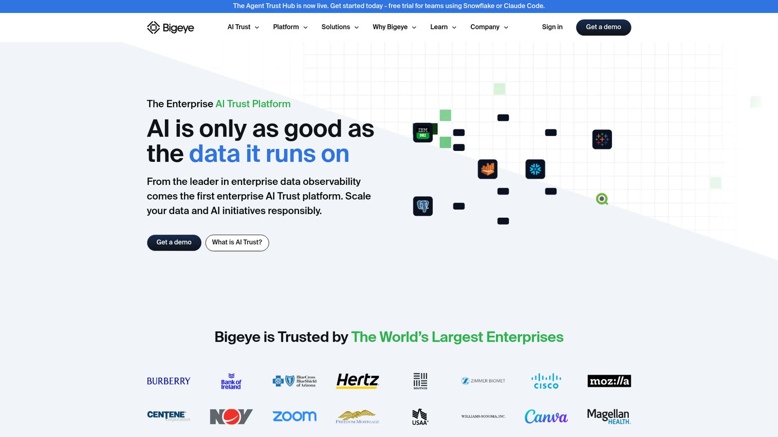 Bigeye data observability platform homepage
