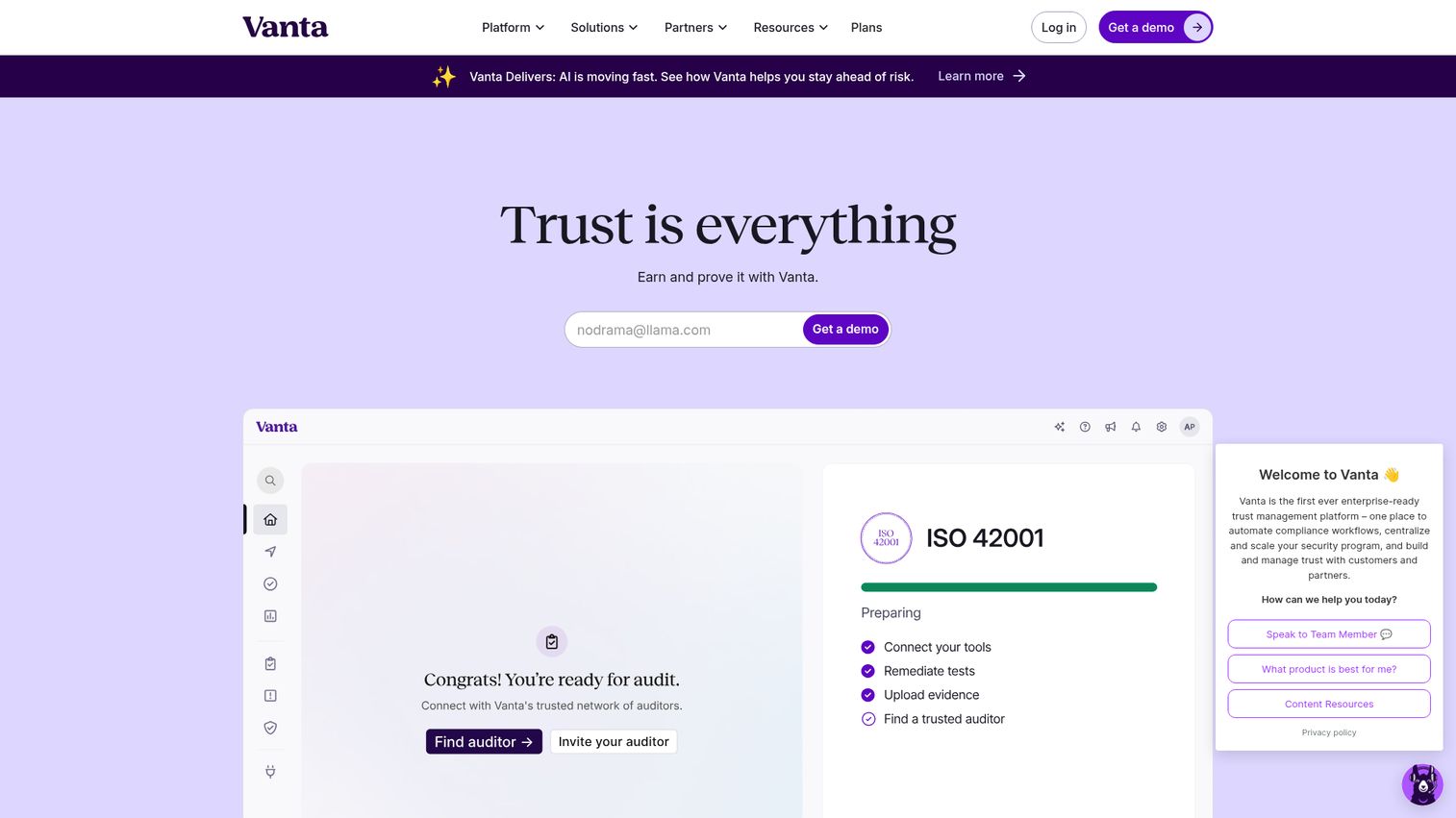 Vanta security compliance automation platform dashboard