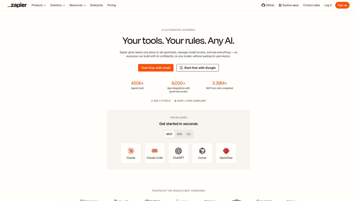 Zapier automation platform homepage
