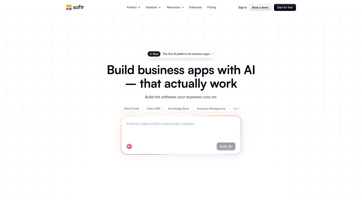 Softr no-code portal builder homepage